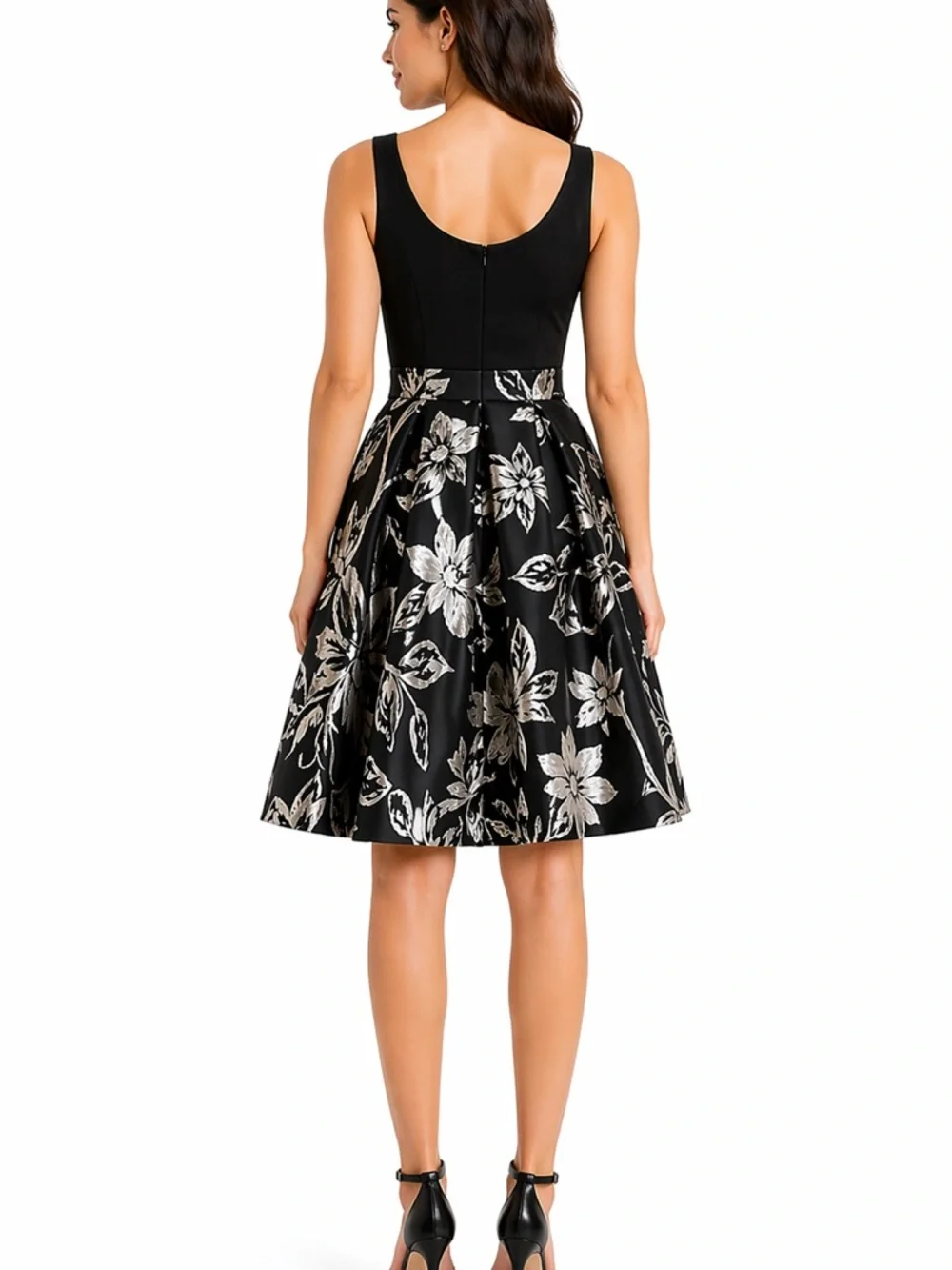 Lauren Ralph Lauren Black Floral Jacquard Fit Flare Dress Sz 2 Sleeveless Party - Picture 3 of 11